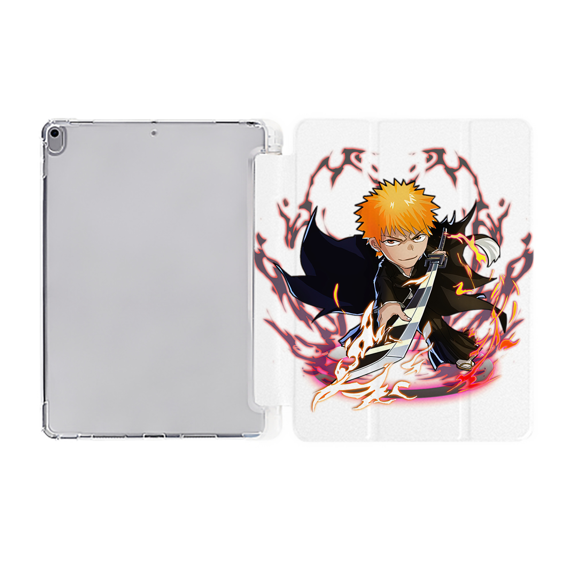 （画像用） ブリーチ 黒崎一護（くろさき いちご）BLEACH Kurosaki Ichigo IPad ケース ペン収納付き 三つ折りスタンド PUレザー×シリコン 対応機種9.5/10.5/10.9インチ
